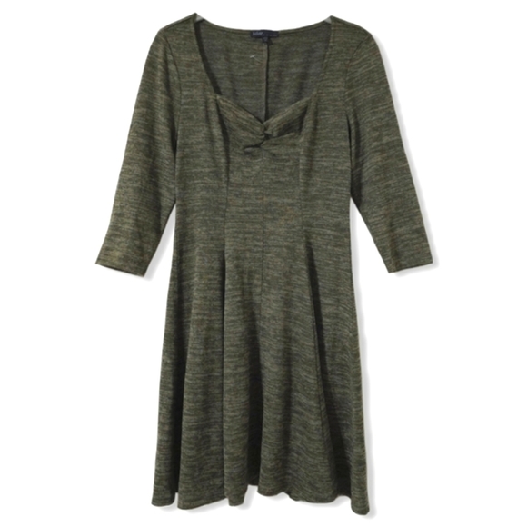 BEBOP Juniors NWOT Olive Space Dye Knit Sweetheart Neck A-Line Mini Dress - Picture 1 of 12